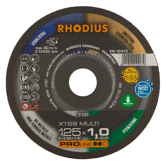 Tarcza do cięcia uniwersalna Rhodius XT69 MULTI 125x1,0x22,23