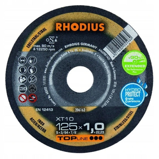 Rhodius Tarcza tnąca do stali nierdzewnej/metalu 125 x 1,0 x 22,23 mm XT10